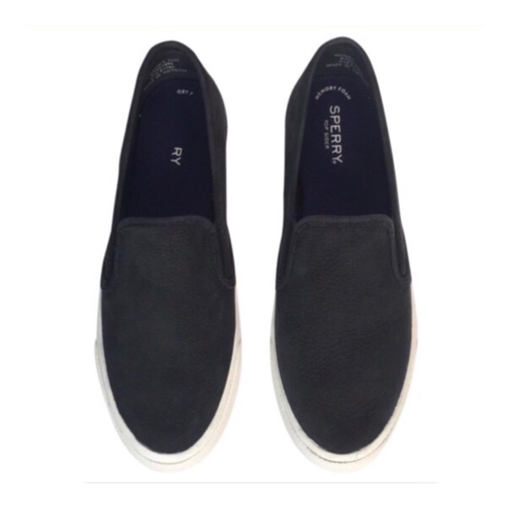 Sperry Black Suede Slip On Sneakers